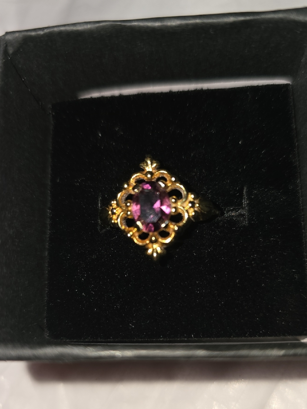 Gold Filigree Ring with Purple Gemstone - Women Jewelry